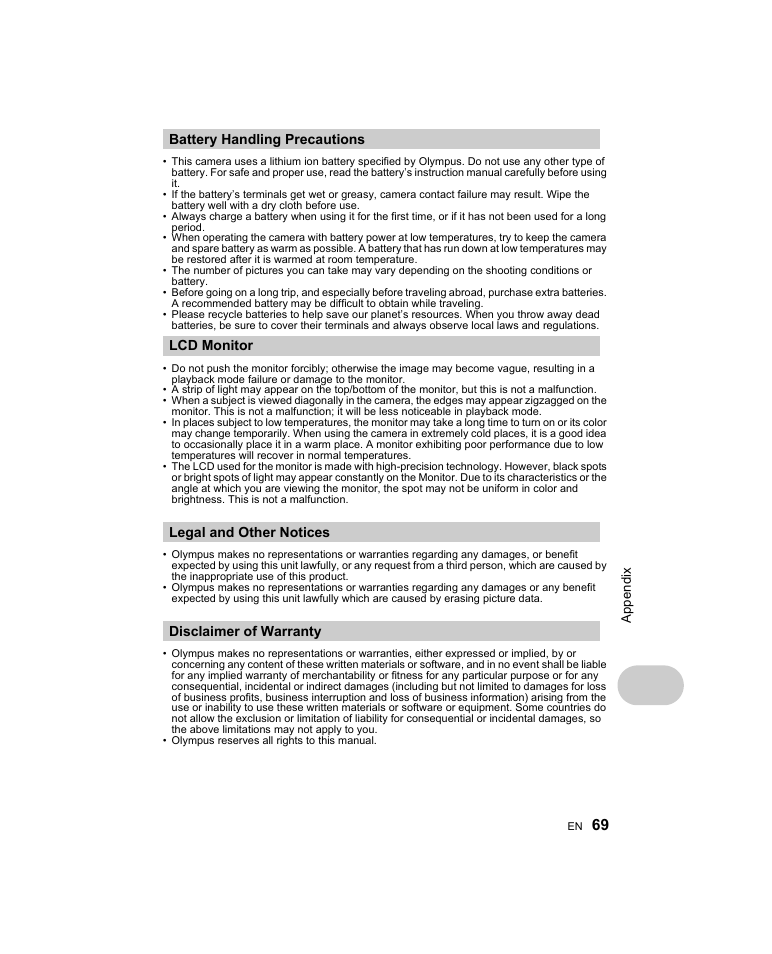 Olympus Stylus 1000 User Manual | Page 69 / 80