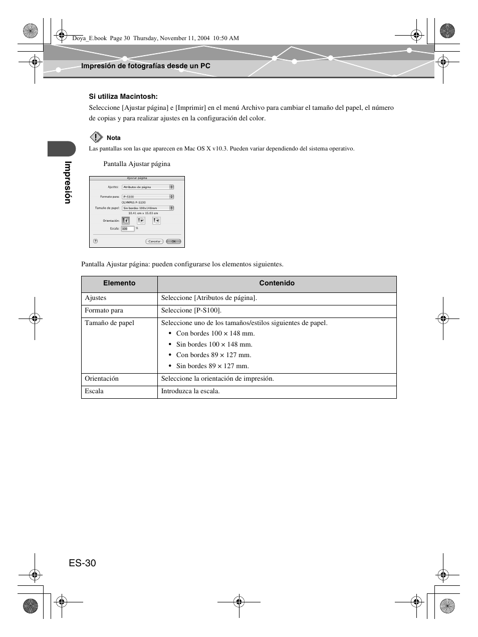 Es-30 | Olympus P-S100 Digital Photo Printer User Manual | Page 114 / 132