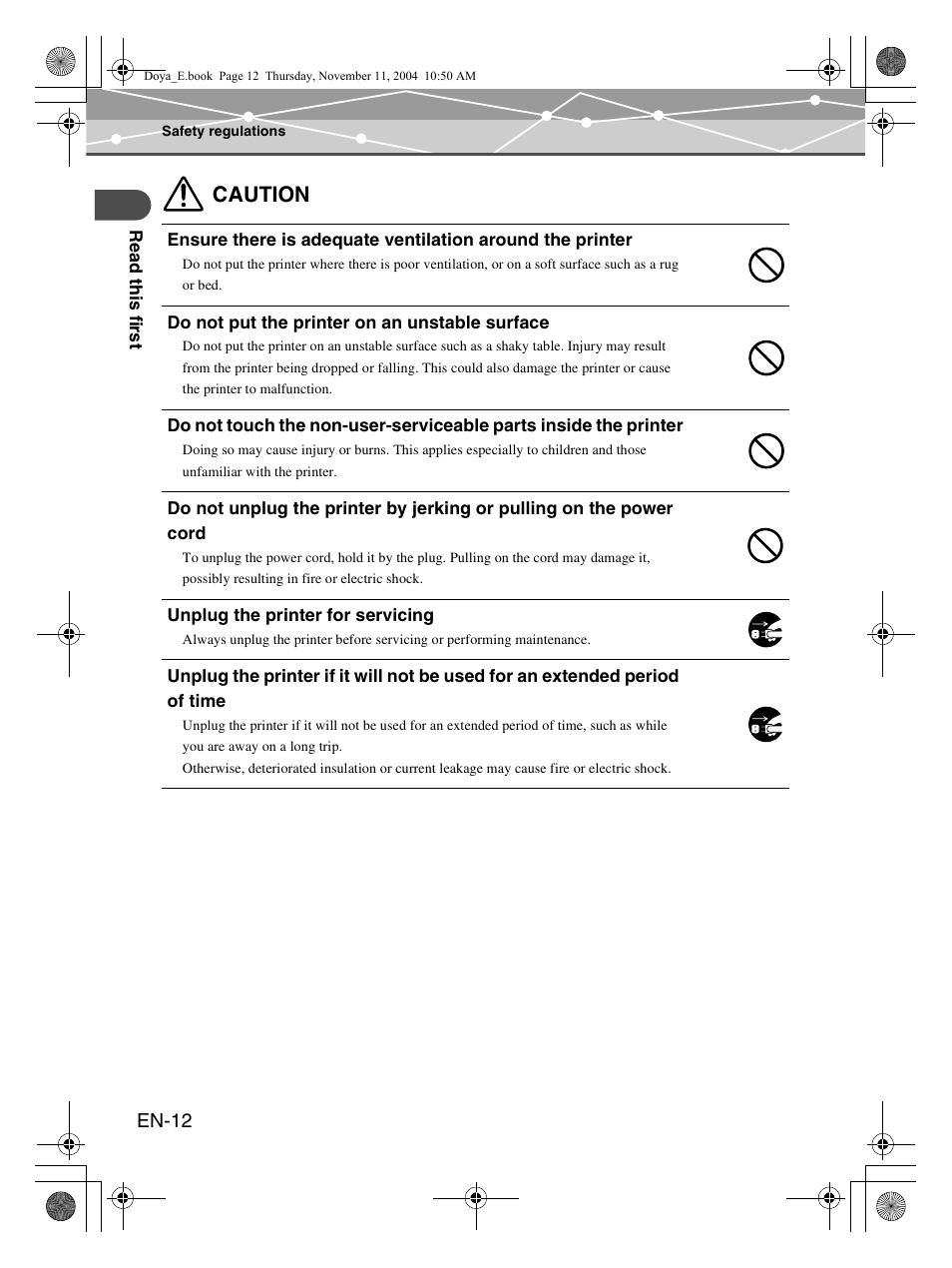 Caution | Olympus P-S100 Digital Photo Printer User Manual | Page 12 / 132