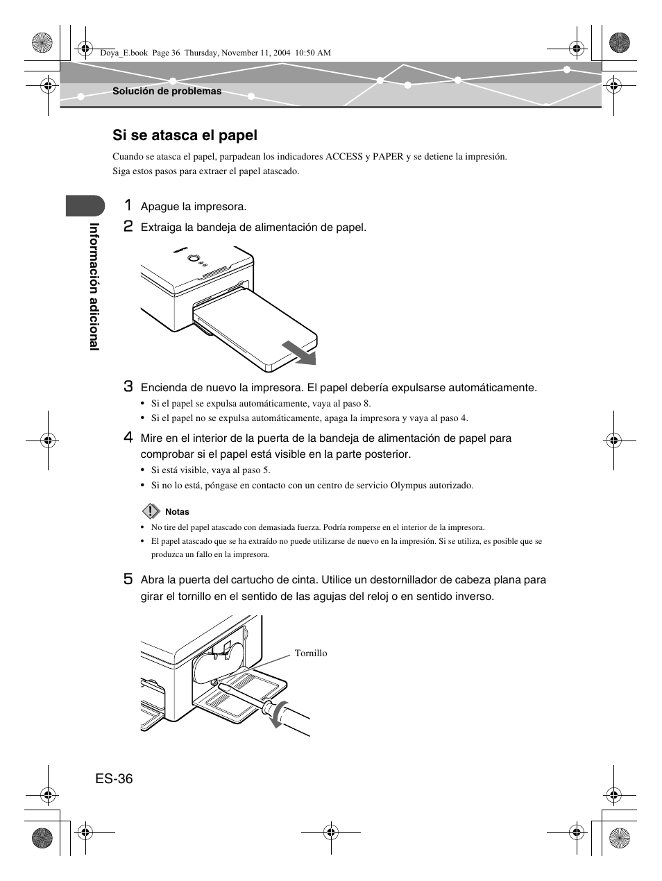 Si se atasca el papel | Olympus P-S100 Digital Photo Printer User Manual | Page 120 / 132