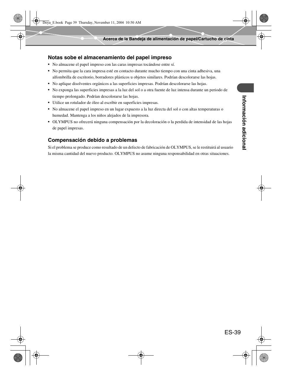 Es-39 | Olympus P-S100 Digital Photo Printer User Manual | Page 123 / 132