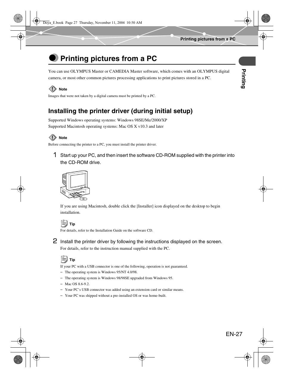 Printing pictures from a pc, En-27 | Olympus P-S100 Digital Photo Printer User Manual | Page 27 / 132