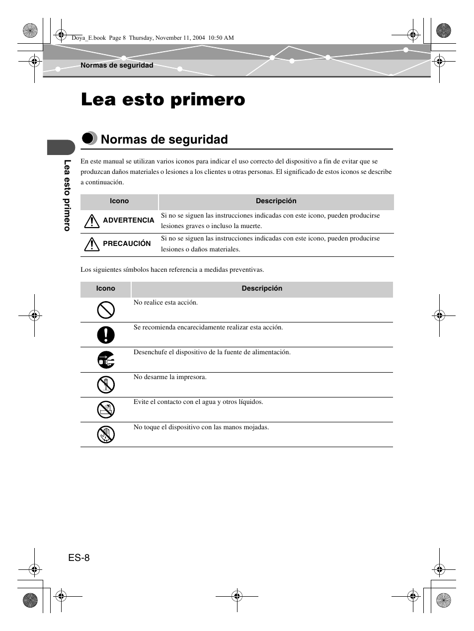 Lea esto primero, Normas de seguridad | Olympus P-S100 Digital Photo Printer User Manual | Page 92 / 132