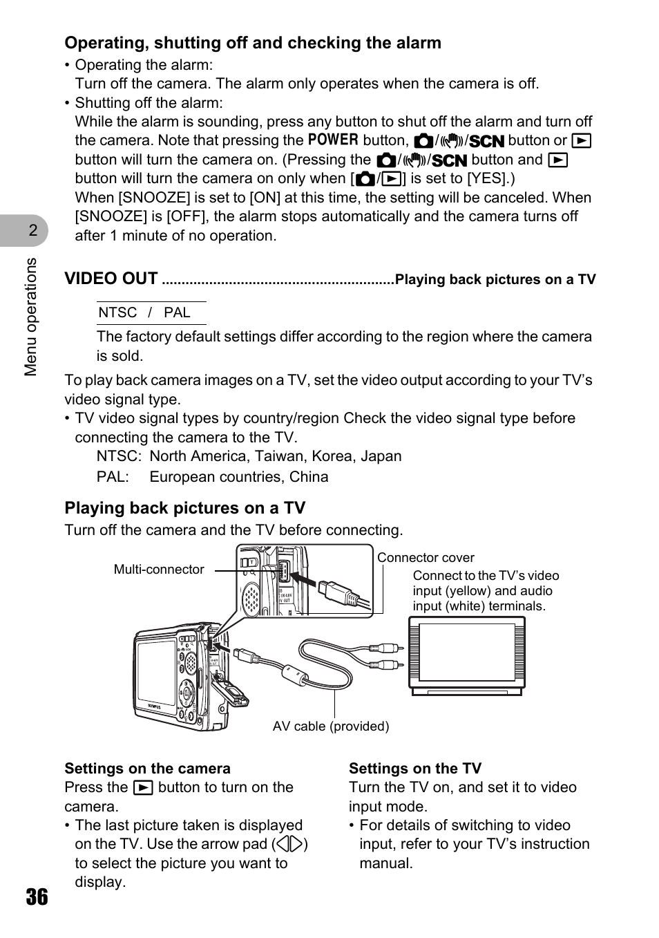 Playing back pictures on a tv | Olympus Stylus 725 SW User Manual | Page 36 / 83