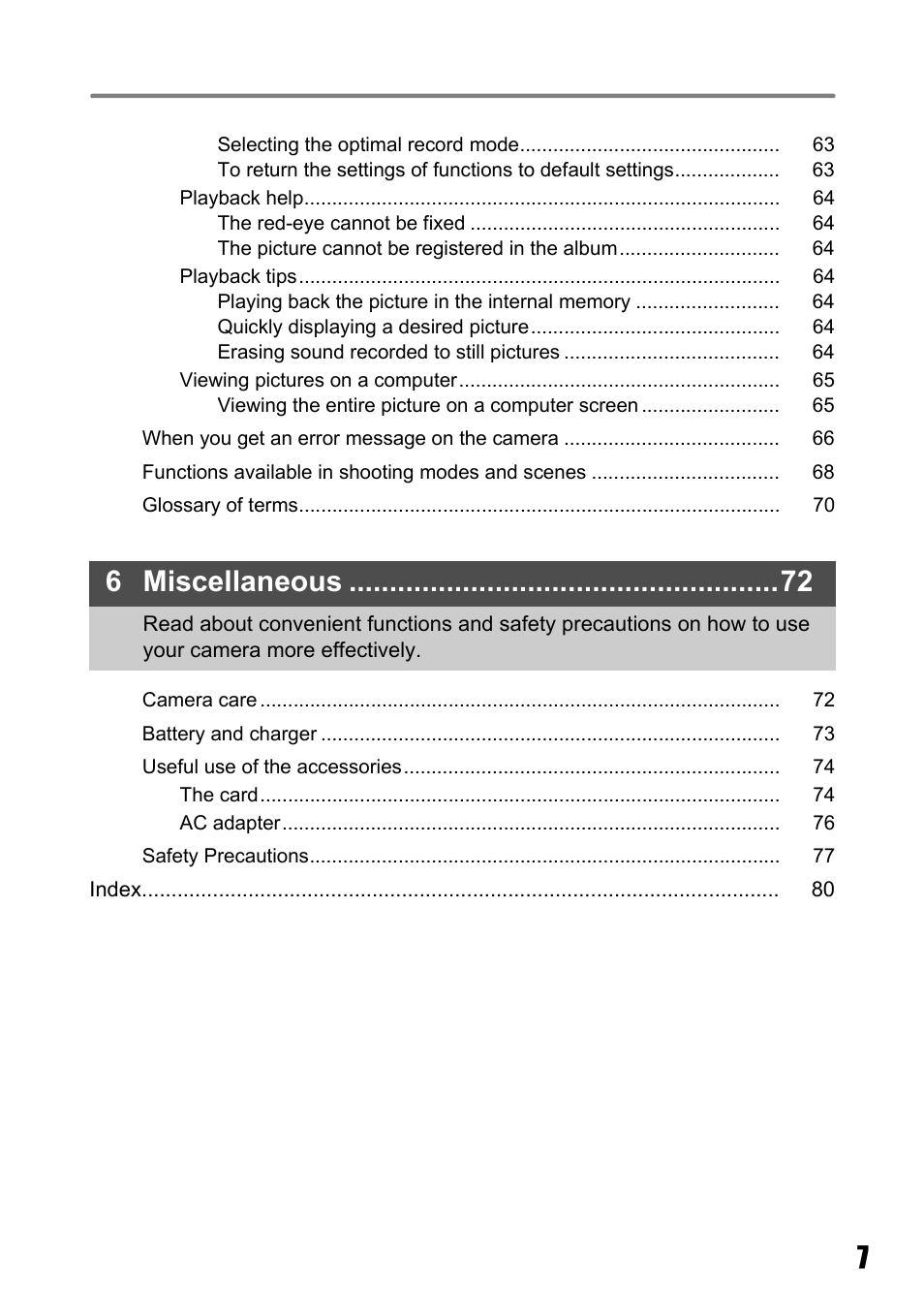 6 miscellaneous | Olympus Stylus 725 SW User Manual | Page 7 / 83