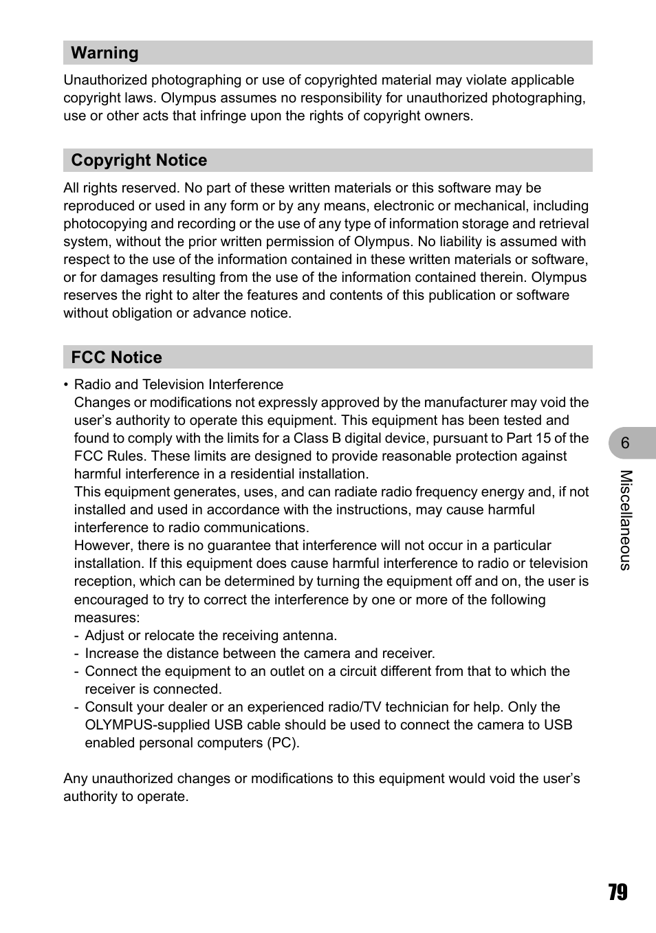 Olympus Stylus 725 SW User Manual | Page 79 / 83