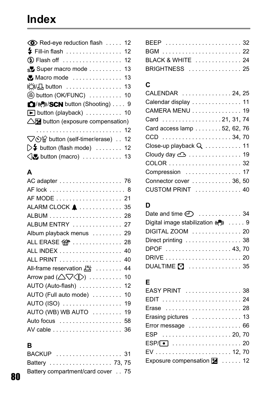 Index | Olympus Stylus 725 SW User Manual | Page 80 / 83