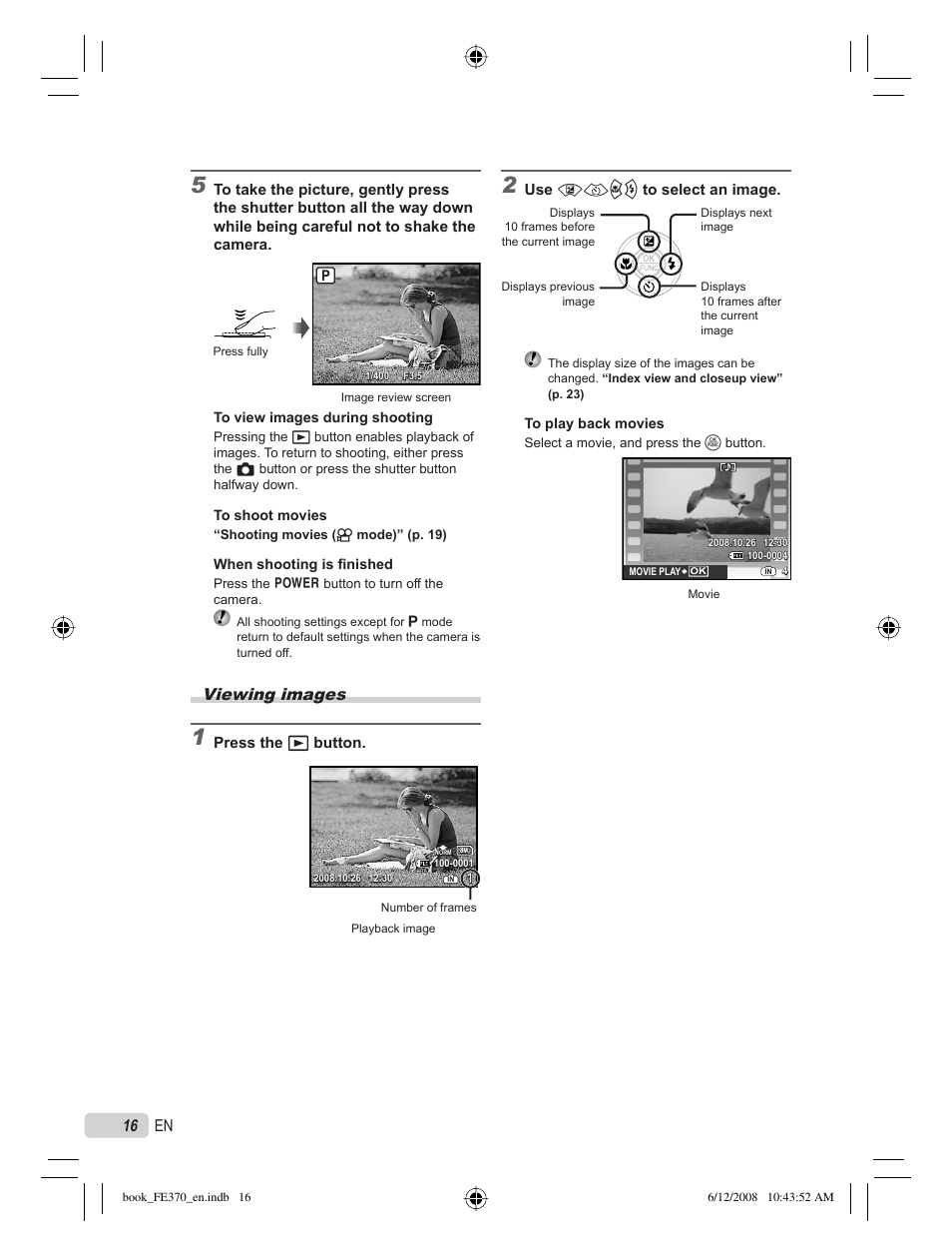 Viewing images, 16 en | Olympus FE-370 User Manual | Page 16 / 70