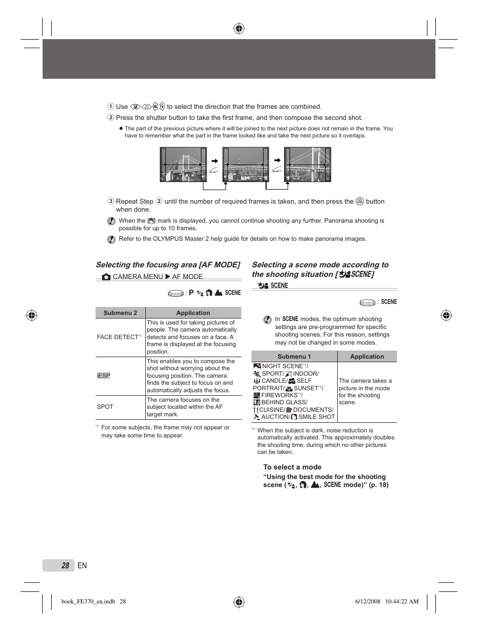 28 en, Selecting the focusing area [af mode | Olympus FE-370 User Manual | Page 28 / 70