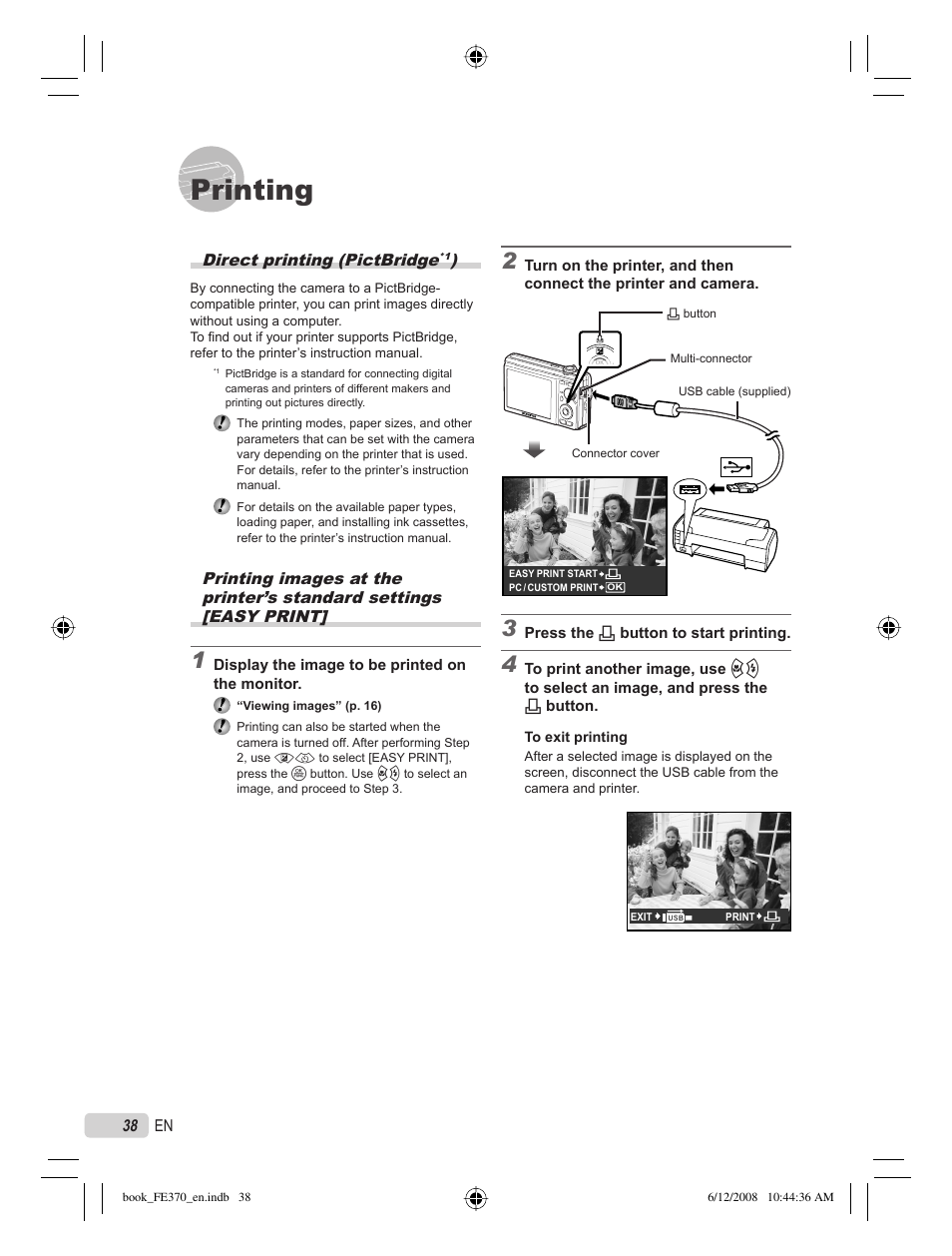 Printing | Olympus FE-370 User Manual | Page 38 / 70