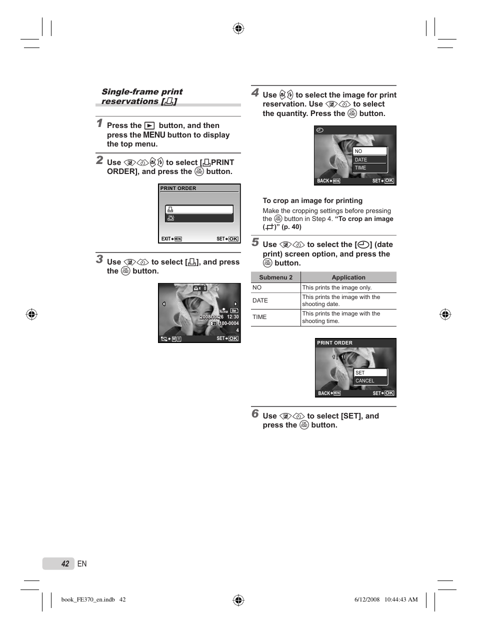 Single-frame print reservations, 42 en | Olympus FE-370 User Manual | Page 42 / 70