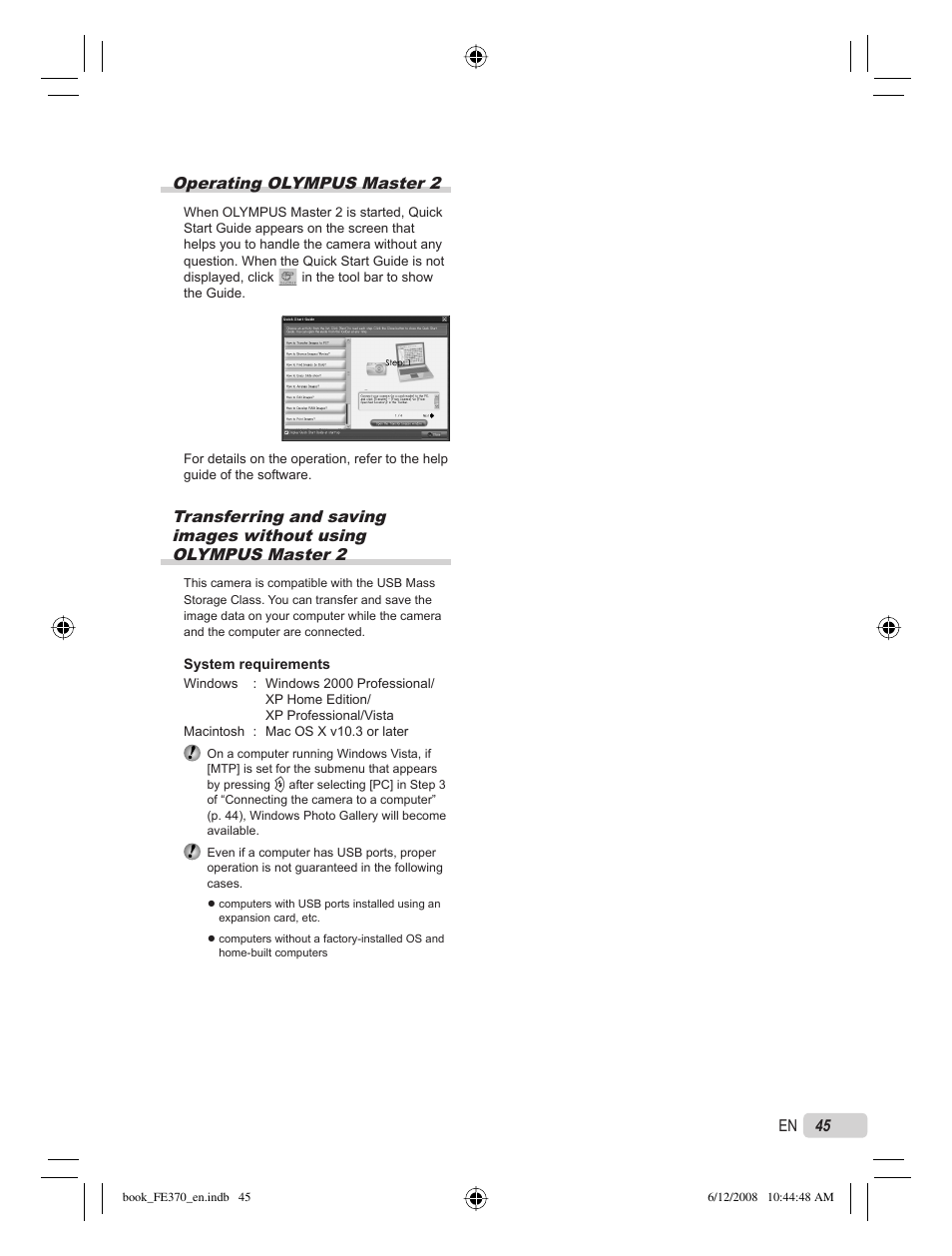 Operating olympus master 2 | Olympus FE-370 User Manual | Page 45 / 70
