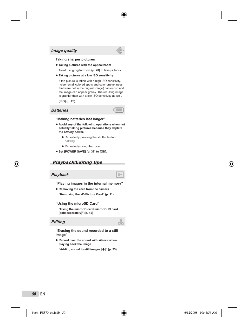 Playback/editing tips | Olympus FE-370 User Manual | Page 50 / 70