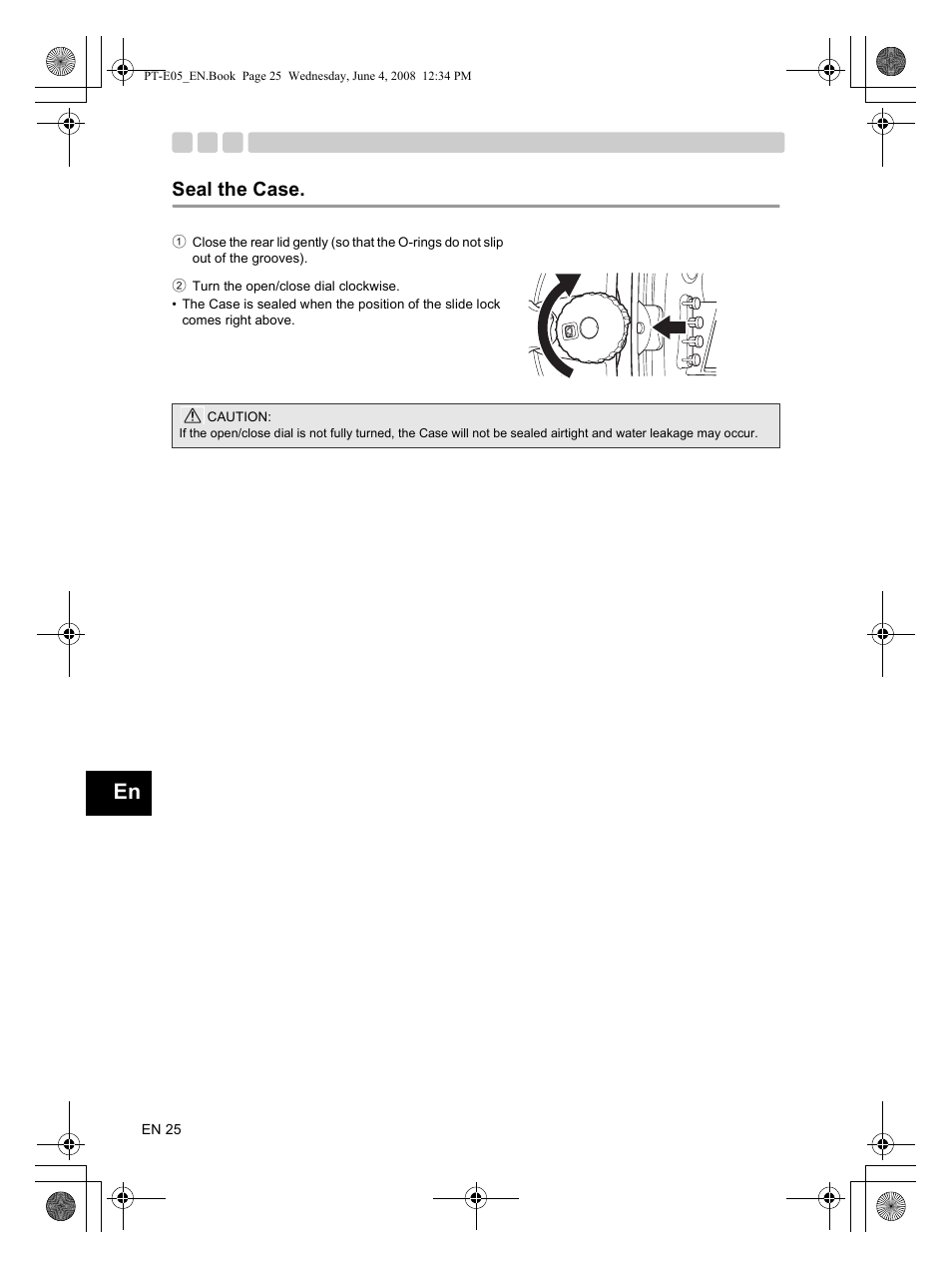 Seal the case | Olympus PT-E05 User Manual | Page 26 / 42