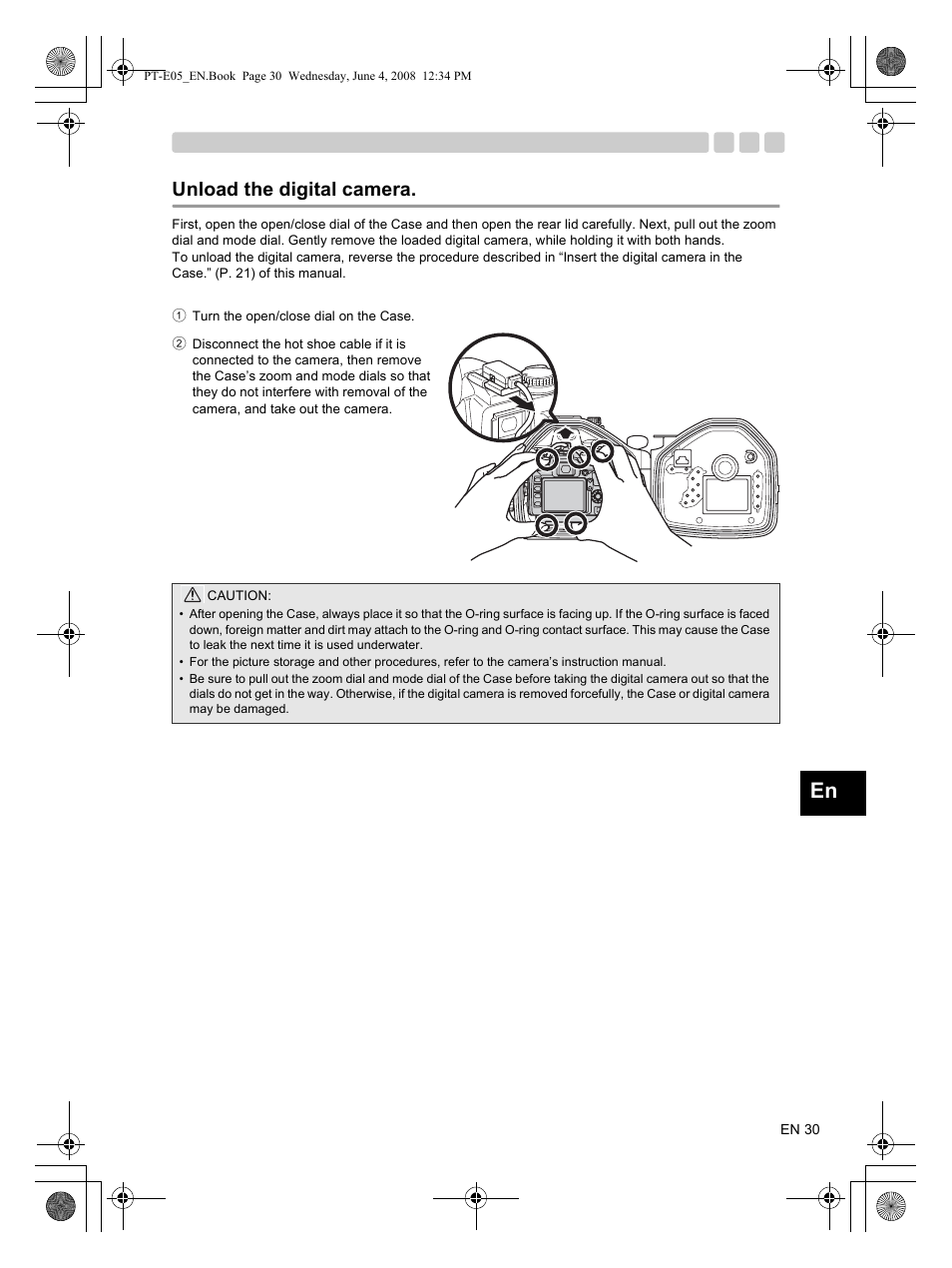 Unload the digital camera | Olympus PT-E05 User Manual | Page 31 / 42