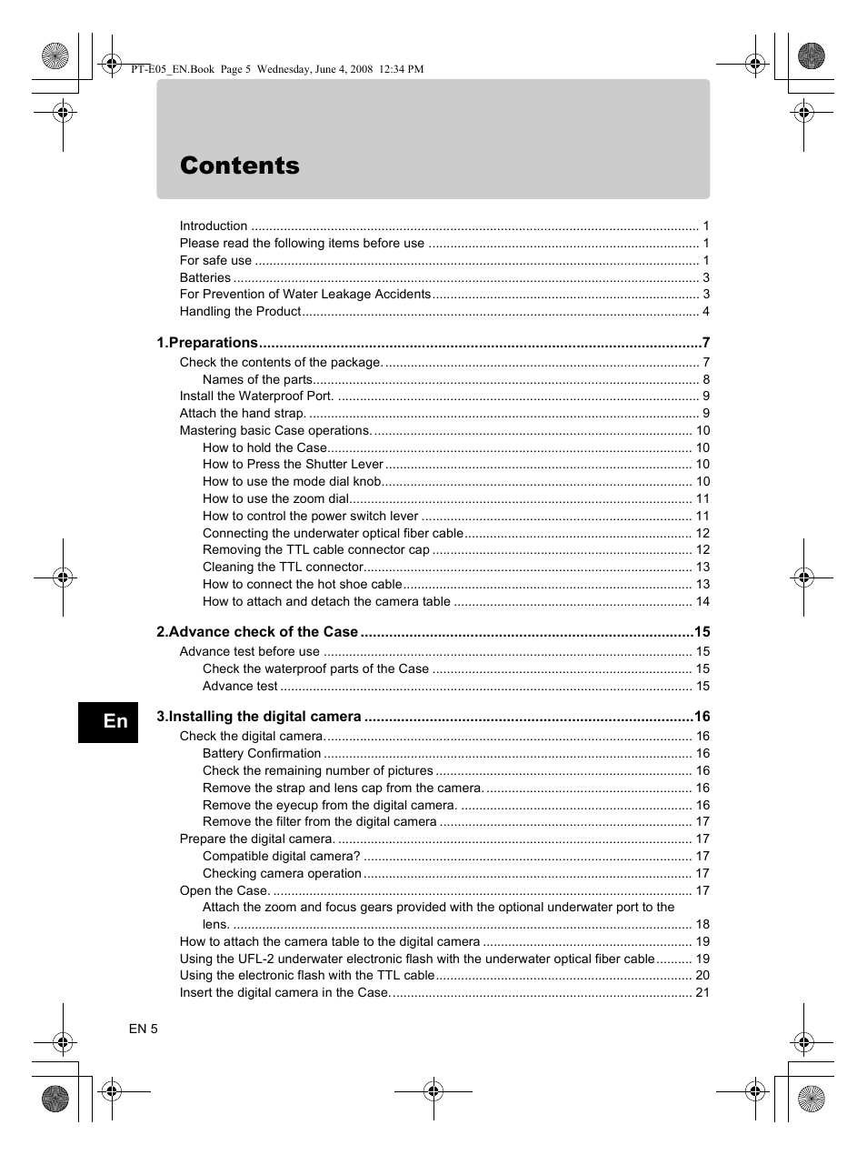 Olympus PT-E05 User Manual | Page 6 / 42