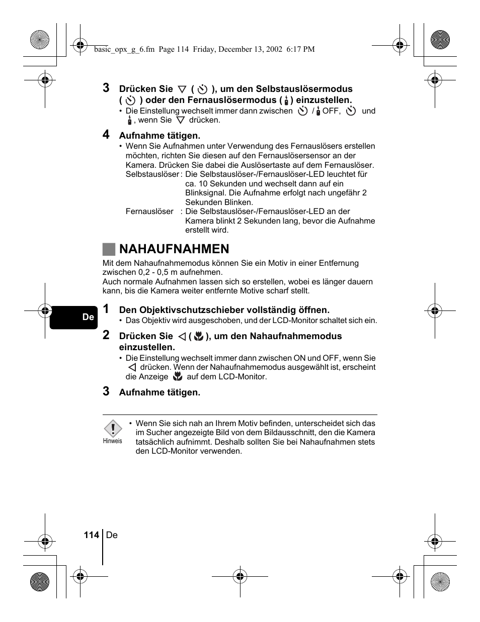 Jnahaufnahmen | Olympus Stylus 400 Digital User Manual | Page 114 / 172