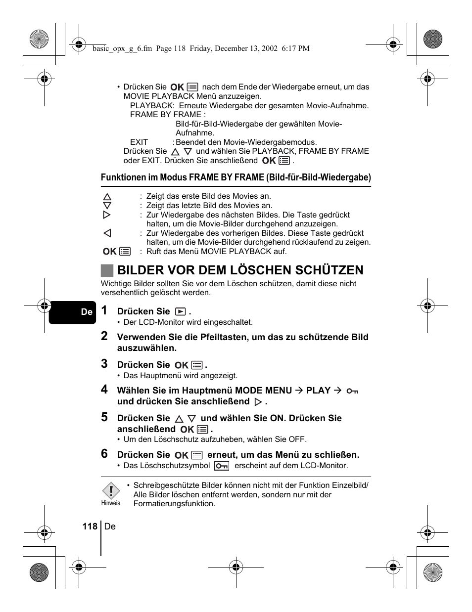 Jbilder vor dem löschen schützen | Olympus Stylus 400 Digital User Manual | Page 118 / 172