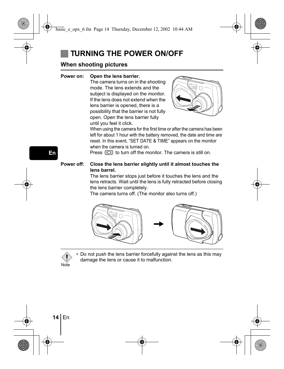 Jturning the power on/off | Olympus Stylus 400 Digital User Manual | Page 14 / 172