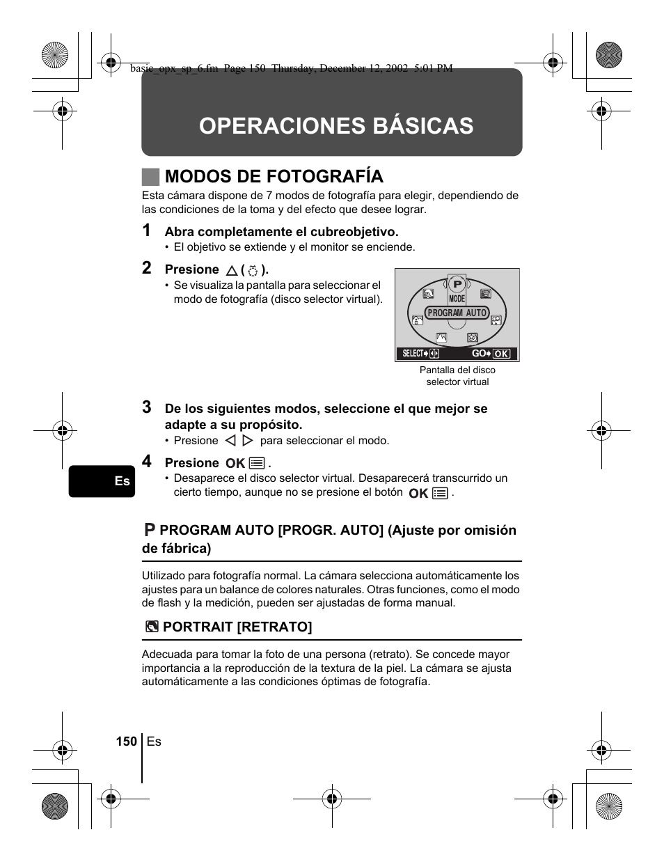 Operaciones básicas, Jmodos de fotografía | Olympus Stylus 400 Digital User Manual | Page 150 / 172