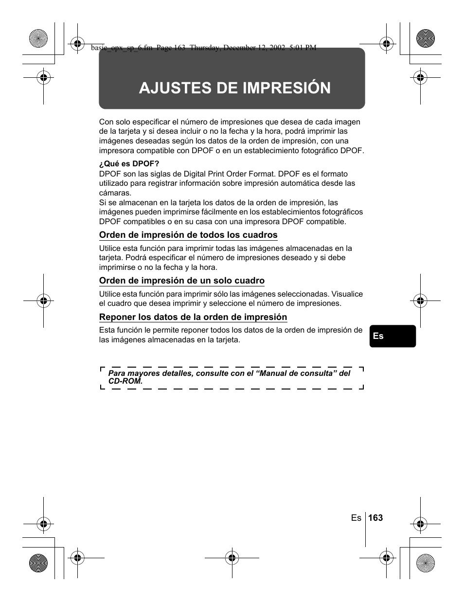 Ajustes de impresión | Olympus Stylus 400 Digital User Manual | Page 163 / 172