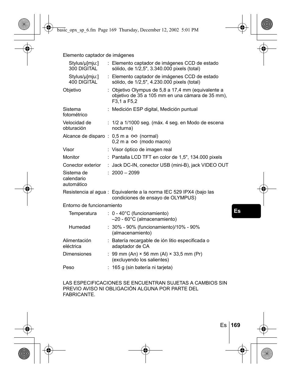Olympus Stylus 400 Digital User Manual | Page 169 / 172