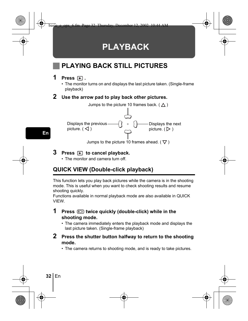 Playback, Jplaying back still pictures 1 | Olympus Stylus 400 Digital User Manual | Page 32 / 172