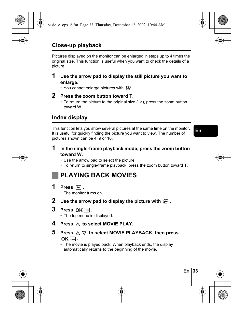 Jplaying back movies 1 | Olympus Stylus 400 Digital User Manual | Page 33 / 172