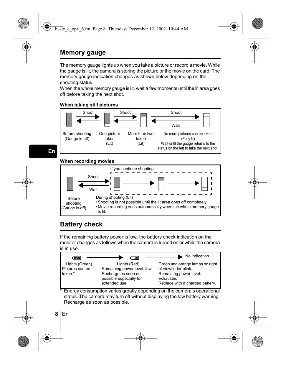 Battery check, 8 en en | Olympus Stylus 400 Digital User Manual | Page 8 / 172