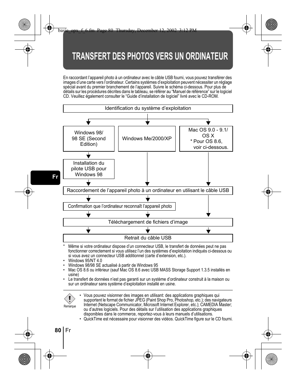 Transfert des photos vers un ordinateur | Olympus Stylus 400 Digital User Manual | Page 80 / 172