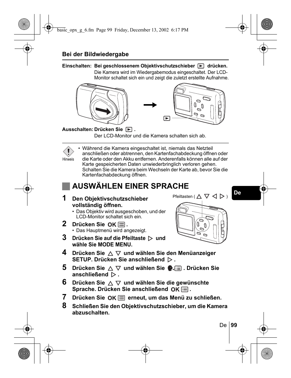 Jauswählen einer sprache 1 | Olympus Stylus 400 Digital User Manual | Page 99 / 172