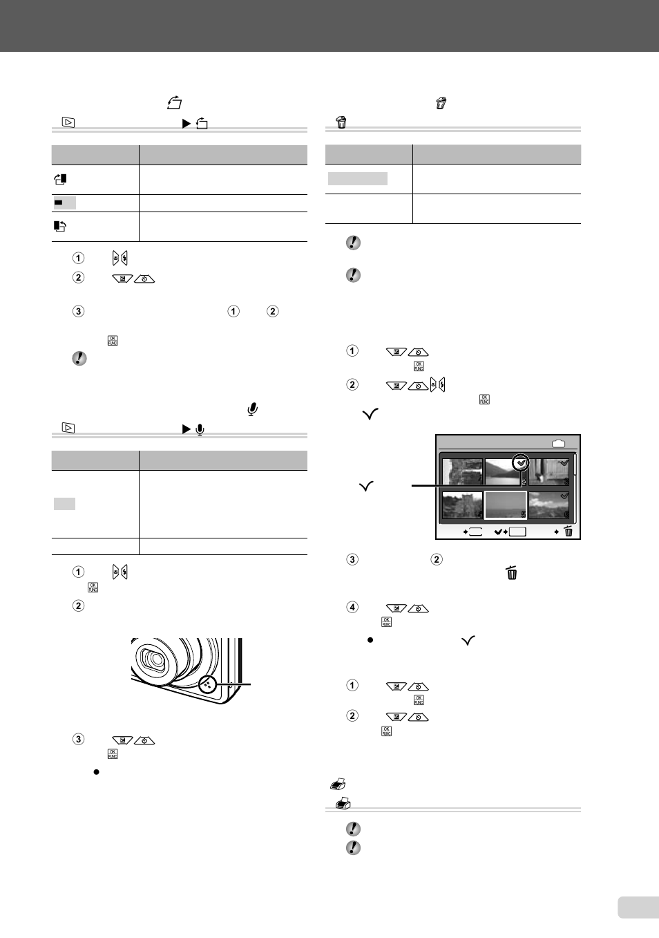 29 en, Rotating images [ y ] j, Adding sound to still images [ r ] j | Erasing images [ k erase] k | Olympus FE-4000 User Manual | Page 29 / 62