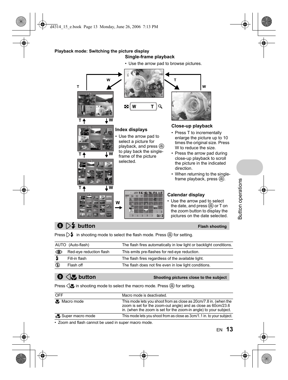 83# button, 94& button, Button operations | Olympus Stylus 740 User Manual | Page 13 / 80