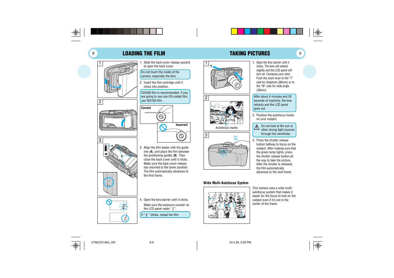 Loading the film, Taking pictures | Olympus Stylus 80 User Manual | Page 5 / 13