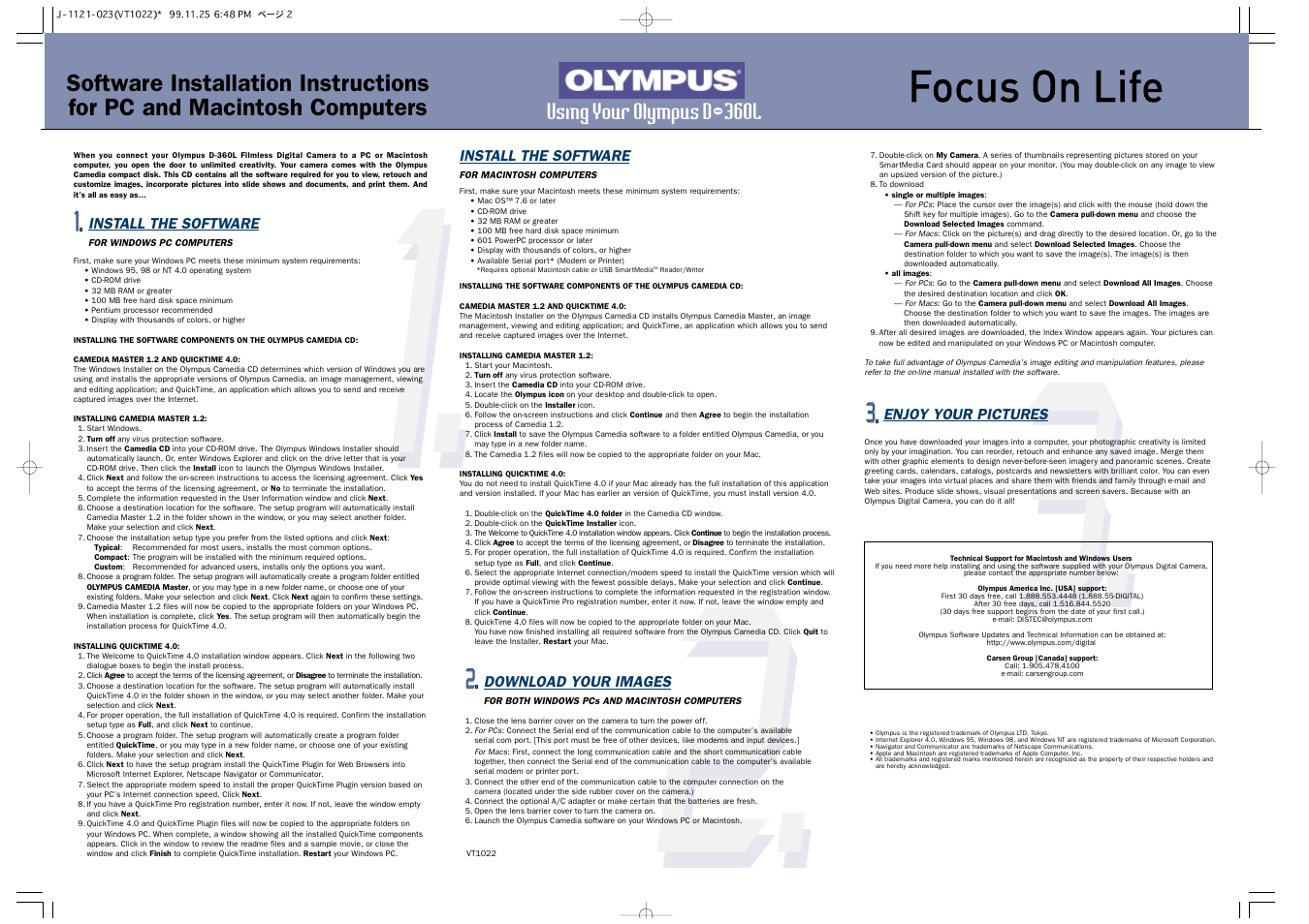 Install the software, Download your images, Enjoy your pictures | Olympus D-360L User Manual | Page 2 / 2