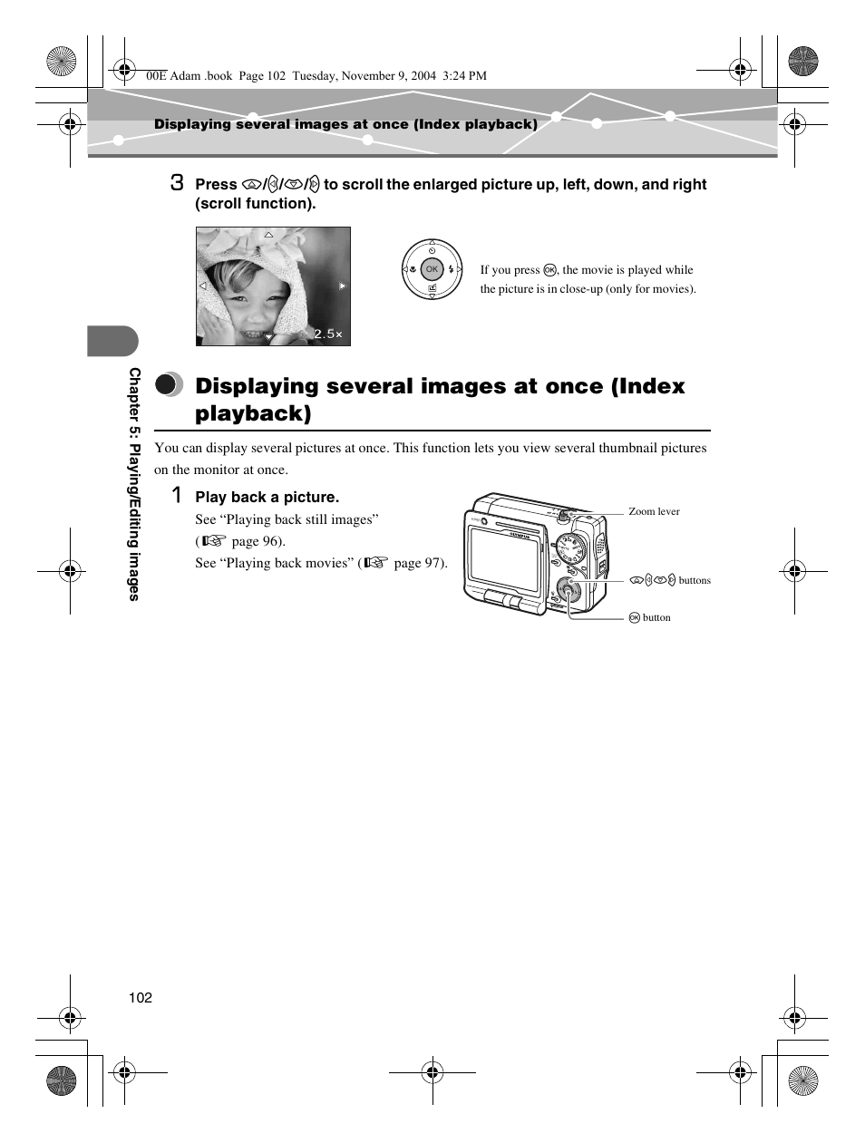 Displaying several images at once (index playback) | Olympus IR-500 User Manual | Page 102 / 259