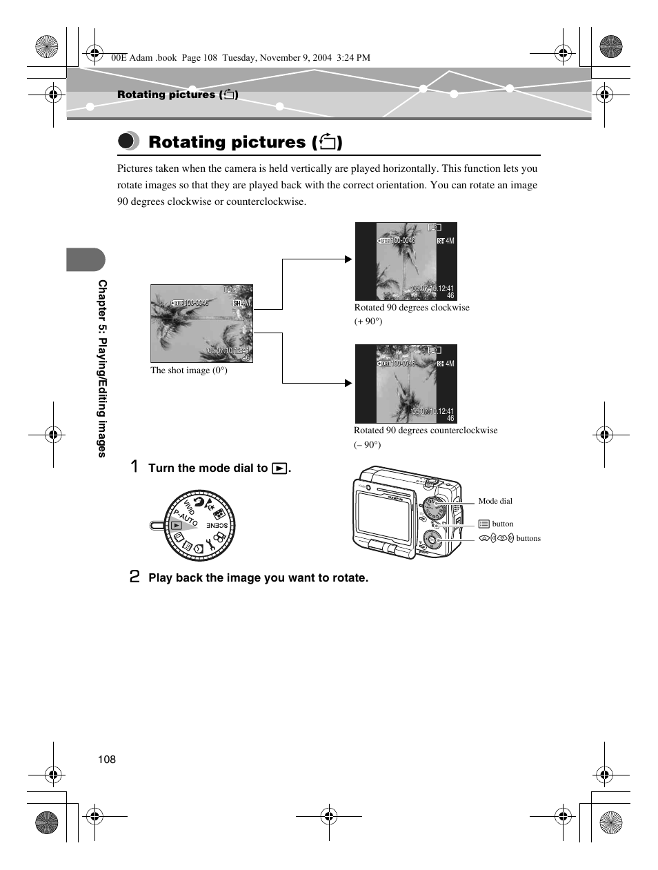 Rotating pictures (y), Rotating pictures ( y ) | Olympus IR-500 User Manual | Page 108 / 259