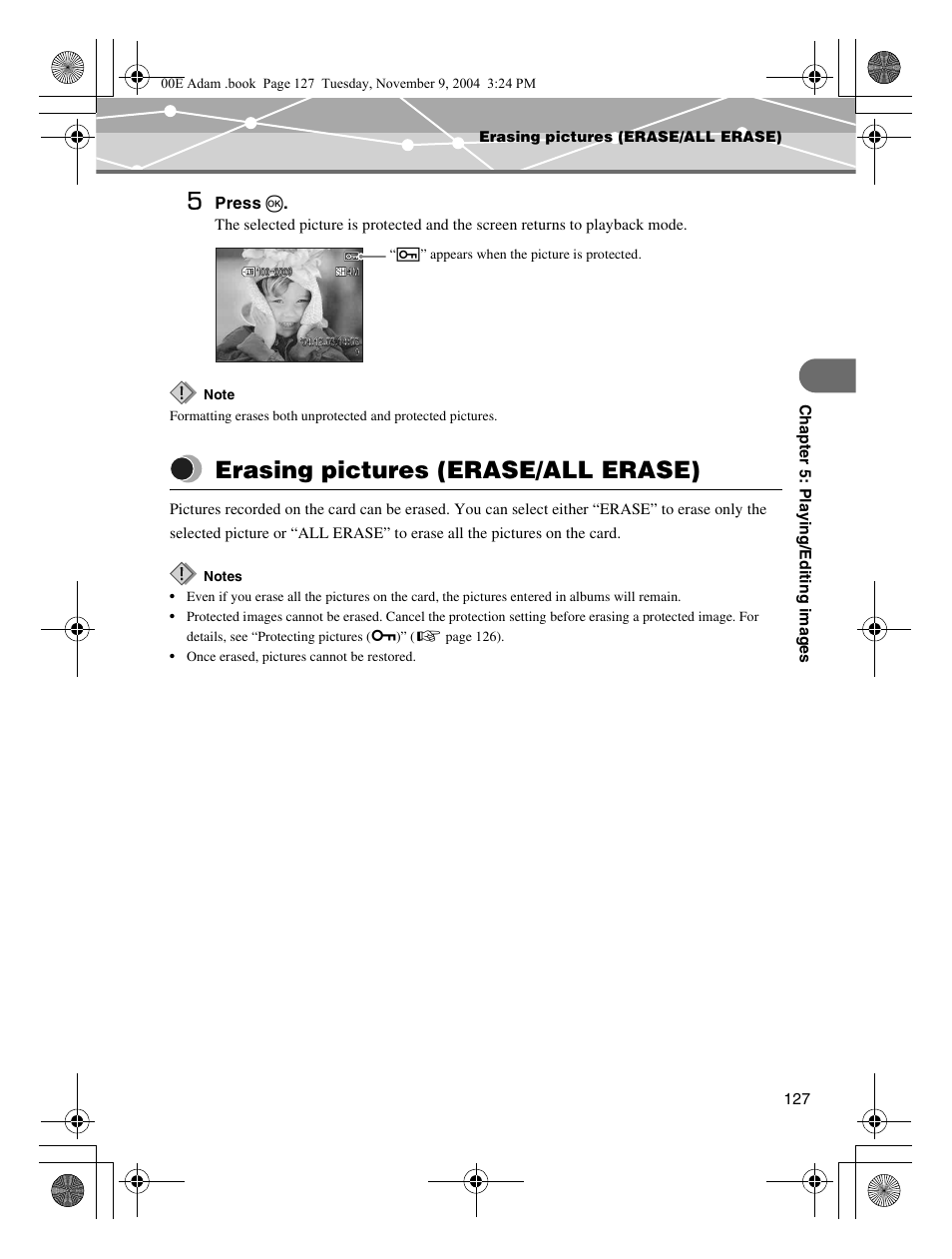 Erasing pictures (erase/all erase) | Olympus IR-500 User Manual | Page 127 / 259