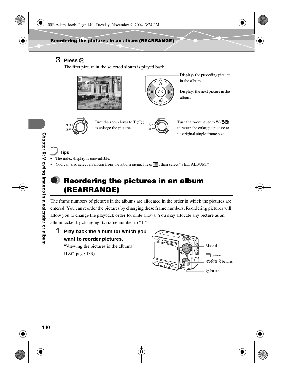 Reordering the pictures in an album (rearrange) | Olympus IR-500 User Manual | Page 140 / 259