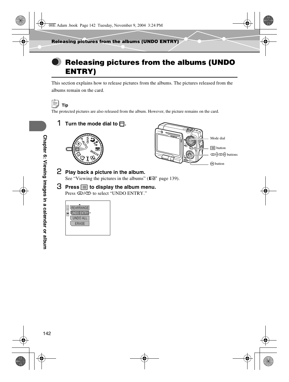 Releasing pictures from the albums (undo entry) | Olympus IR-500 User Manual | Page 142 / 259