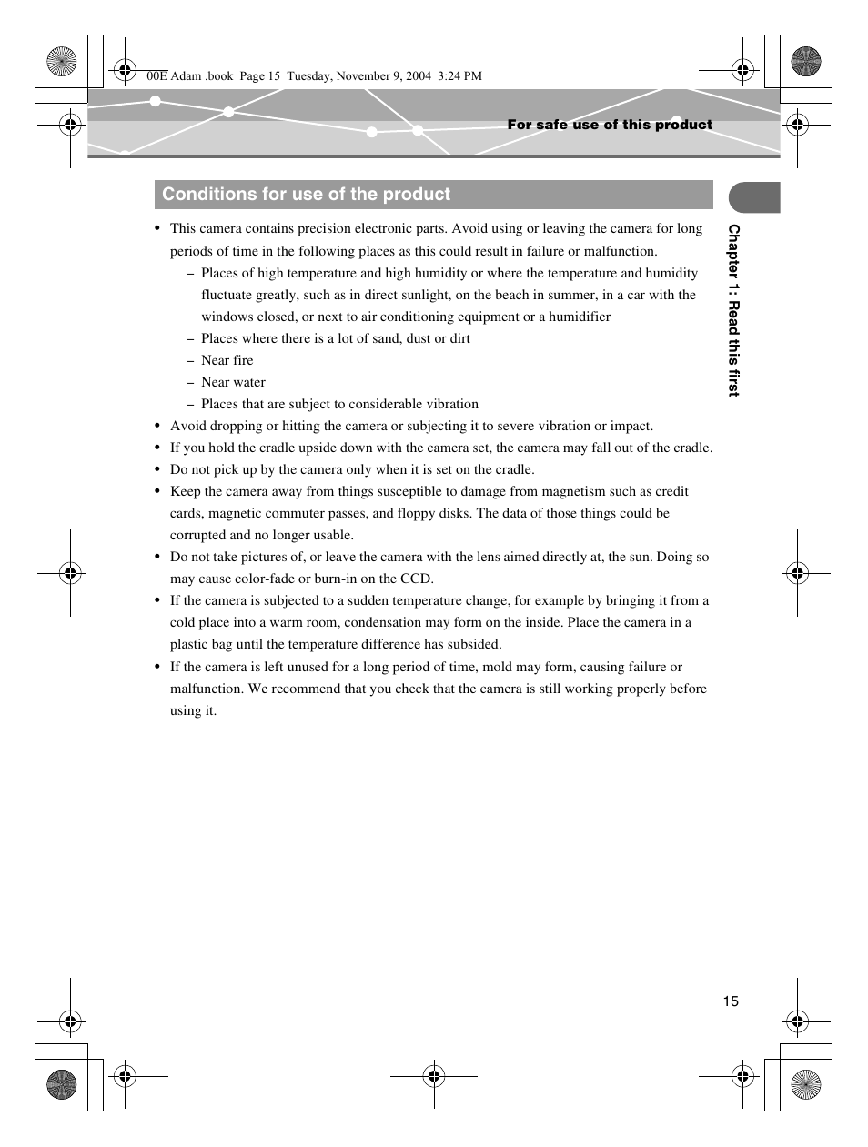 Conditions for use of the product | Olympus IR-500 User Manual | Page 15 / 259