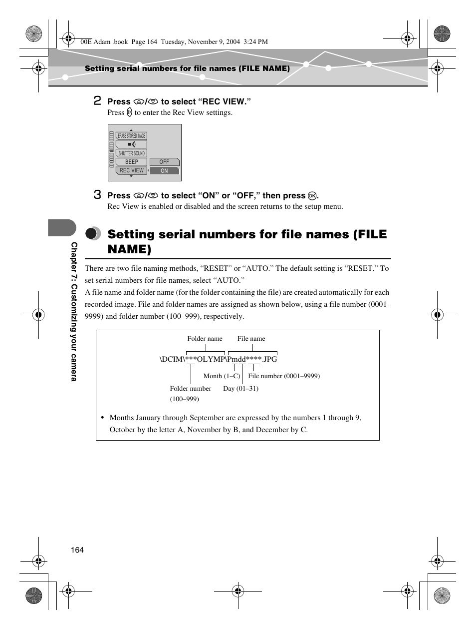 Setting serial numbers for file names (file name) | Olympus IR-500 User Manual | Page 164 / 259