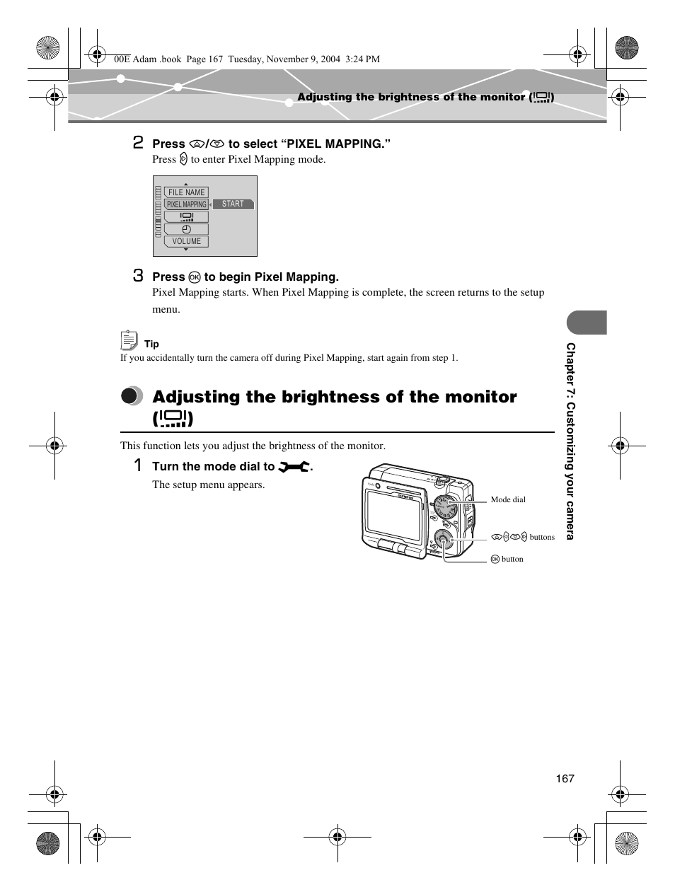 Adjusting the brightness of the monitor (s), Adjusting the brightness of the monitor ( s ) | Olympus IR-500 User Manual | Page 167 / 259