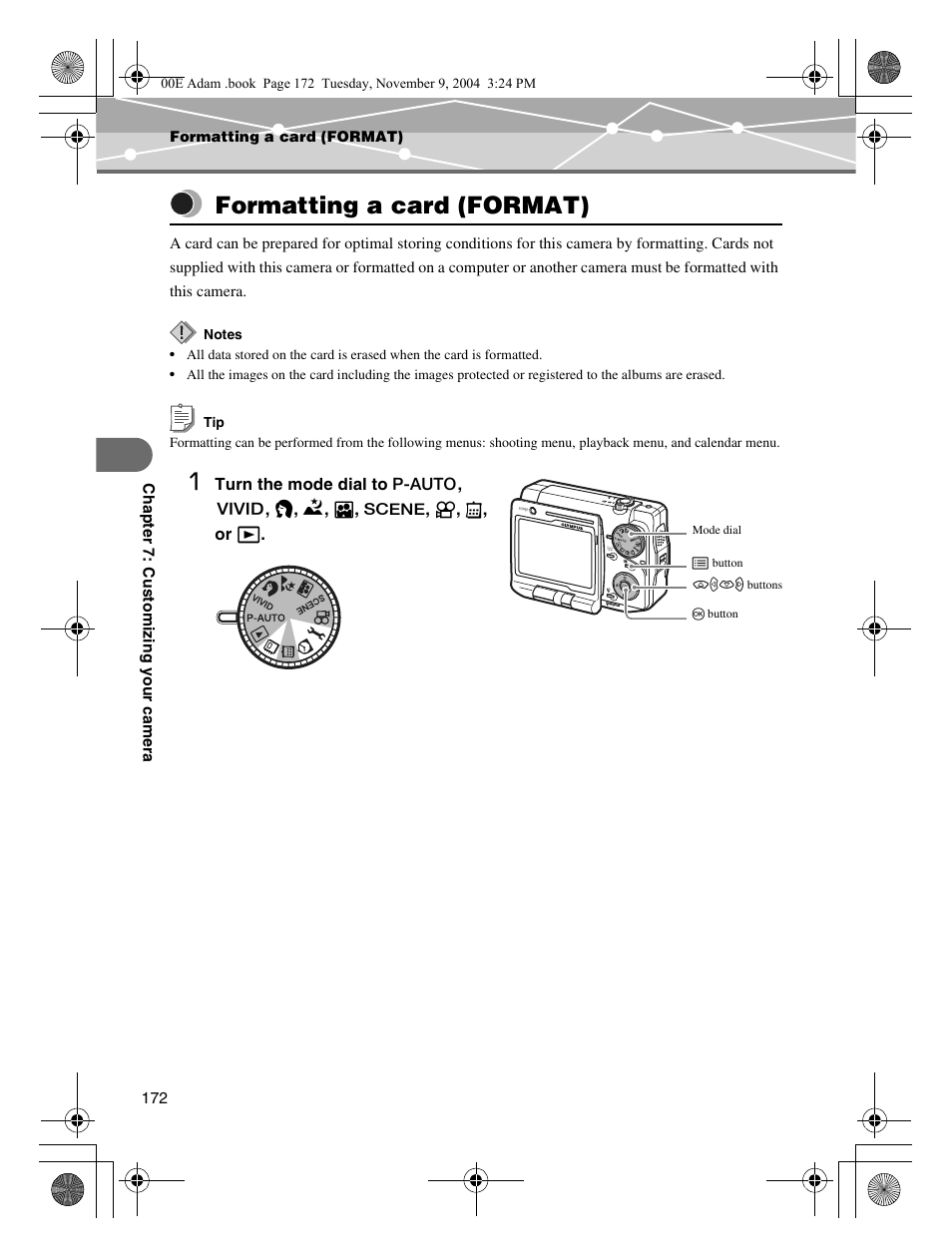 Formatting a card (format) | Olympus IR-500 User Manual | Page 172 / 259