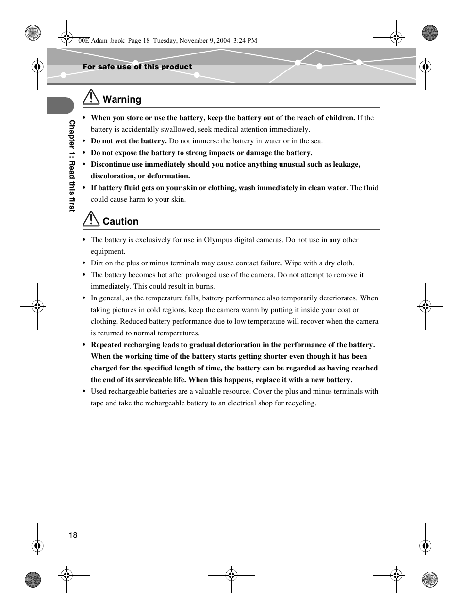 Warning, Caution | Olympus IR-500 User Manual | Page 18 / 259