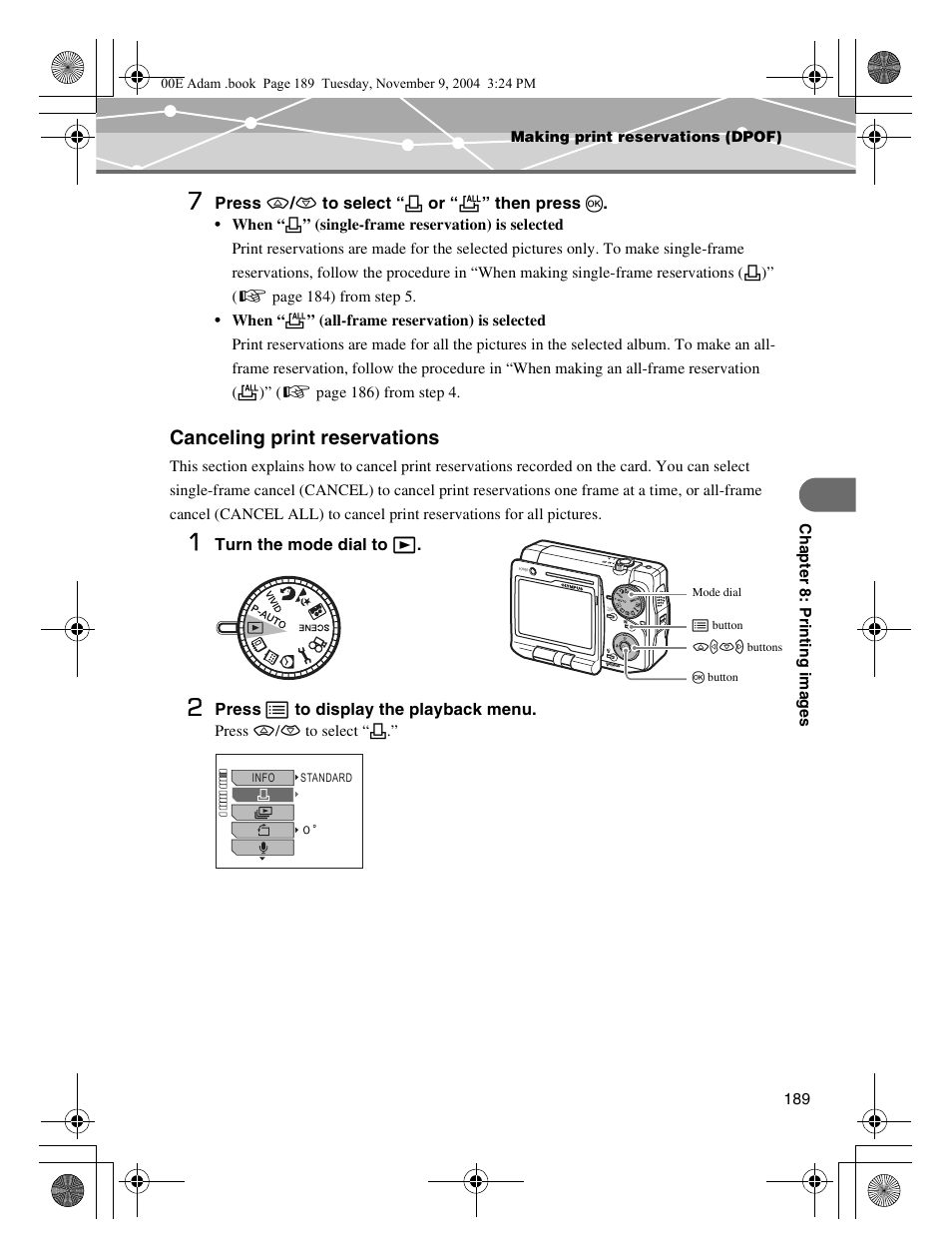 Canceling print reservations | Olympus IR-500 User Manual | Page 189 / 259