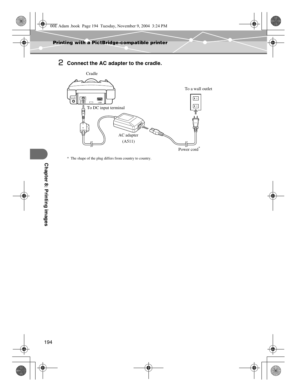 Connect the ac adapter to the cradle | Olympus IR-500 User Manual | Page 194 / 259