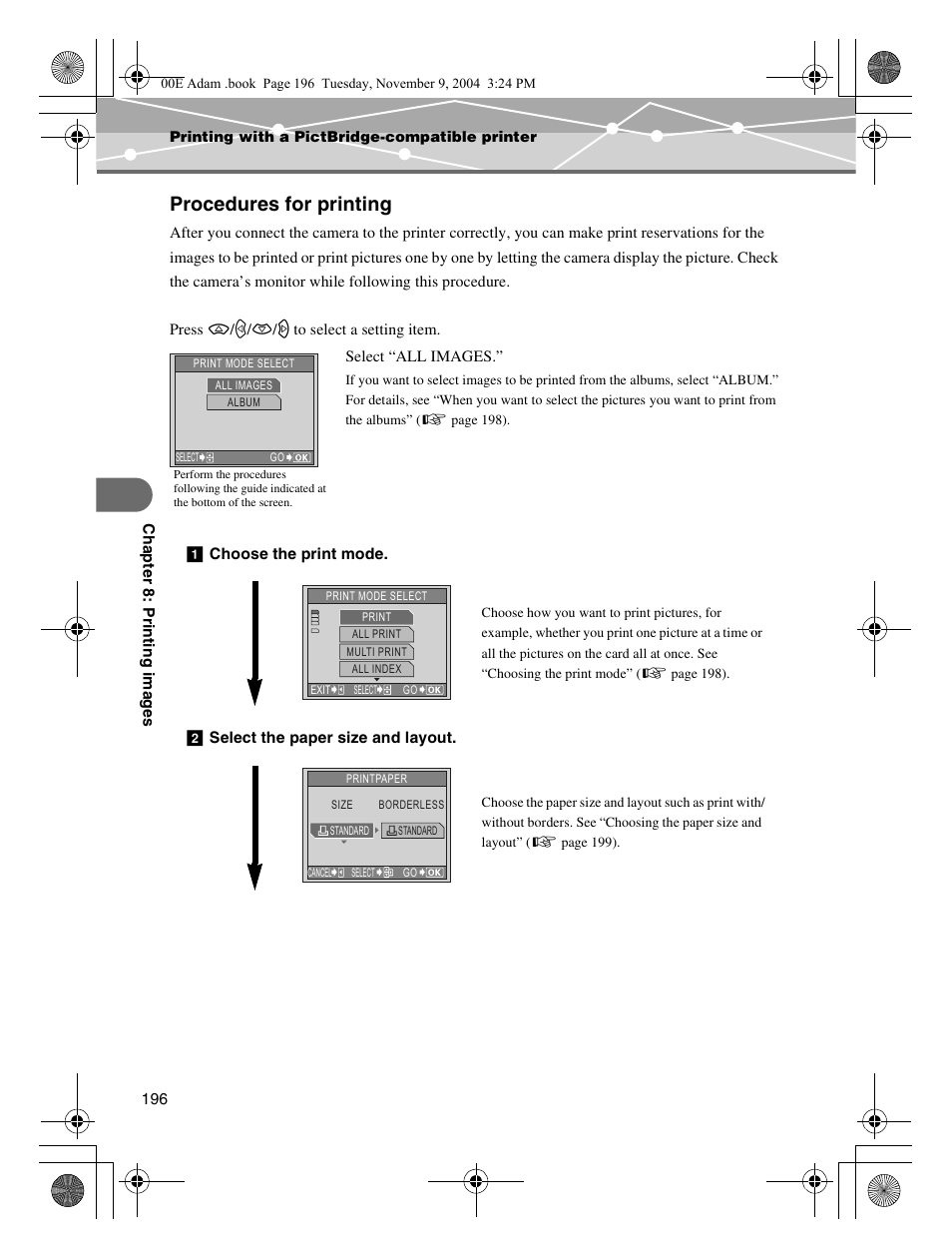 Procedures for printing | Olympus IR-500 User Manual | Page 196 / 259