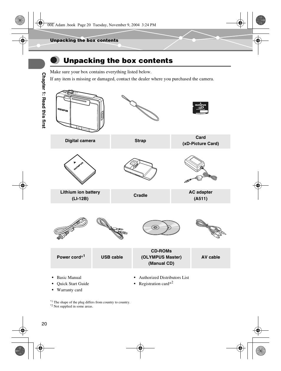 Unpacking the box contents | Olympus IR-500 User Manual | Page 20 / 259