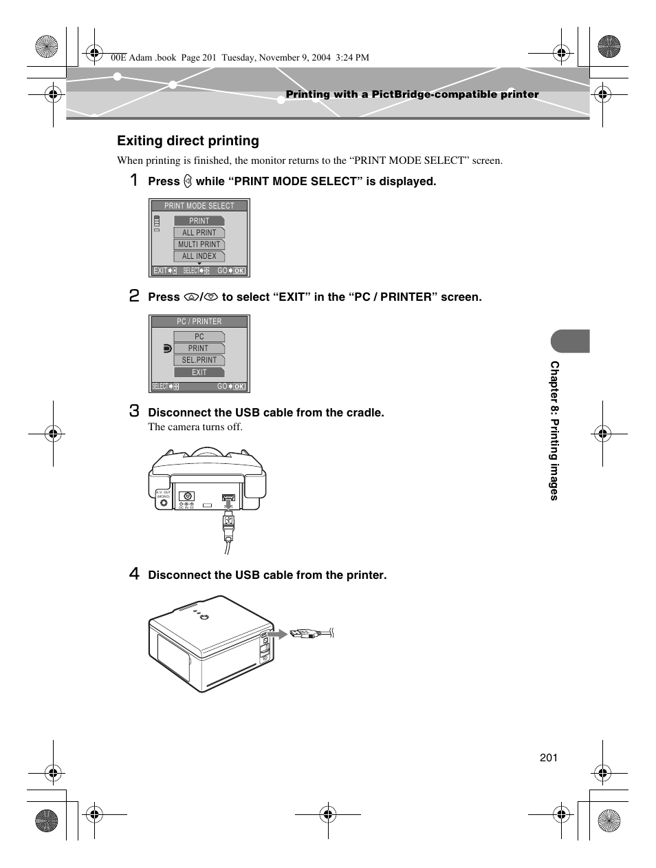 Exiting direct printing | Olympus IR-500 User Manual | Page 201 / 259